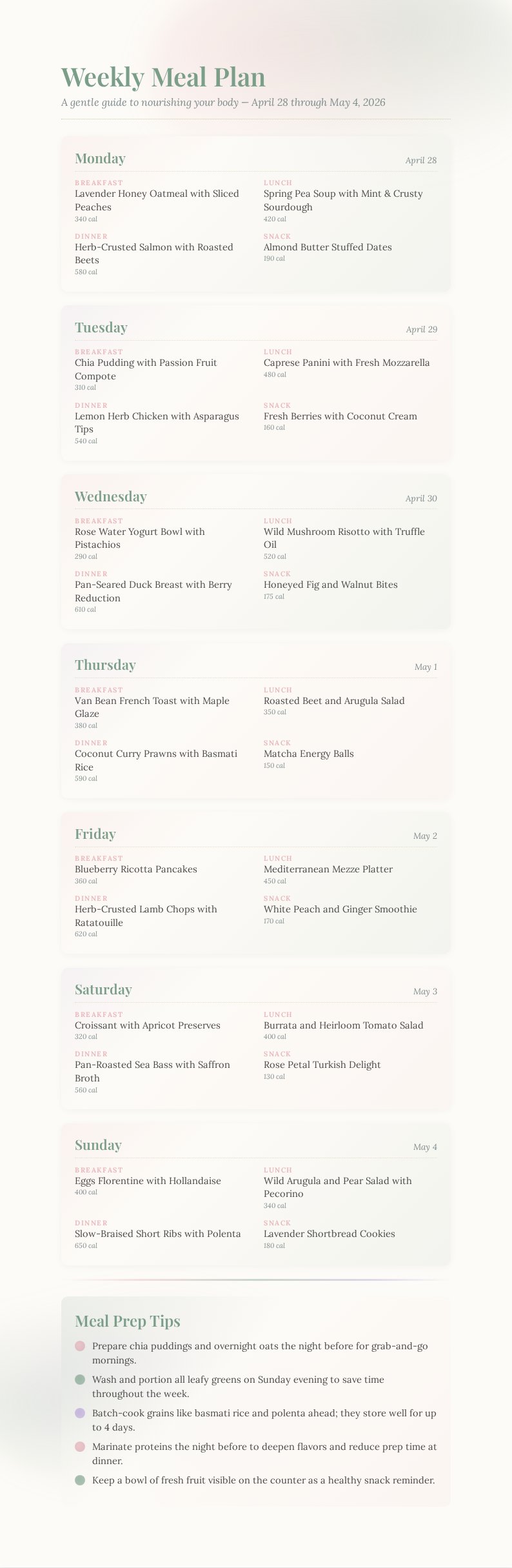 Soft watercolor meal plan